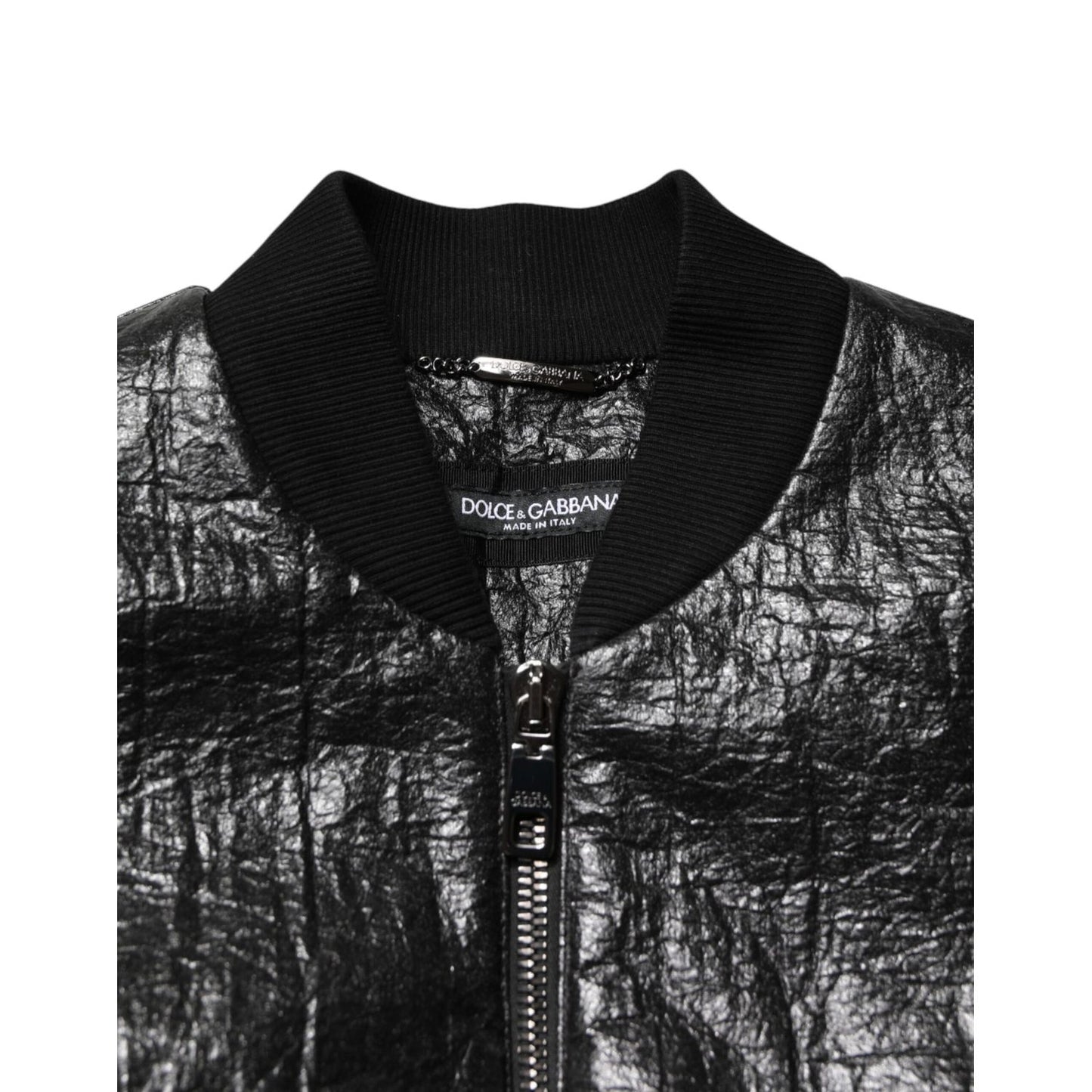 Dolce & Gabbana Black Cellulose Leather FullZip Biker Jacket