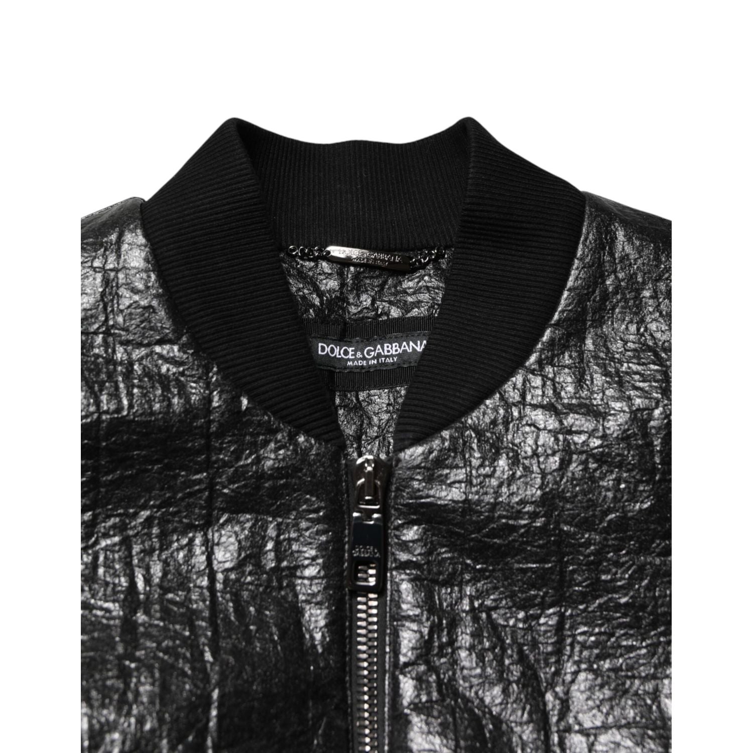 Dolce & Gabbana Black Cellulose Leather FullZip Biker Jacket