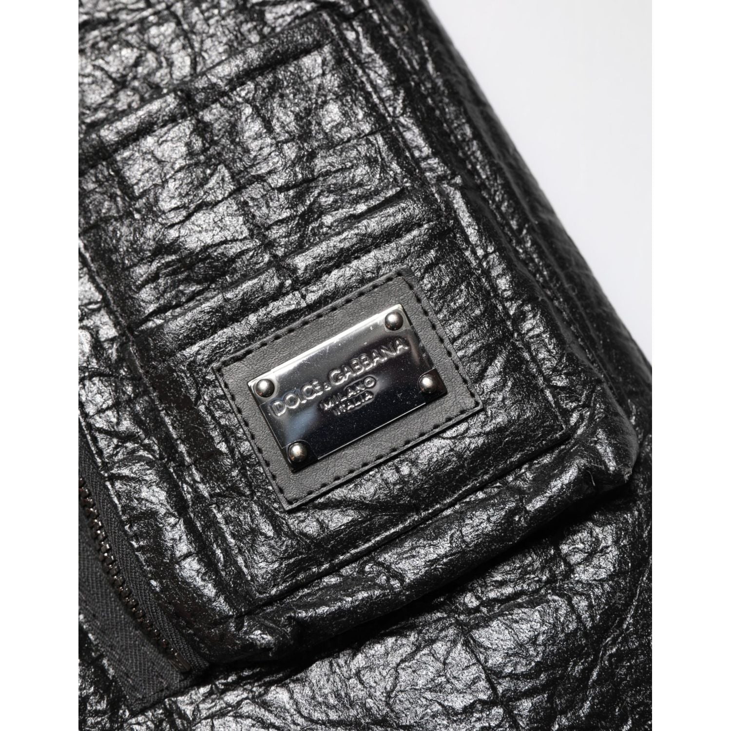 Dolce & Gabbana Black Cellulose Leather FullZip Biker Jacket