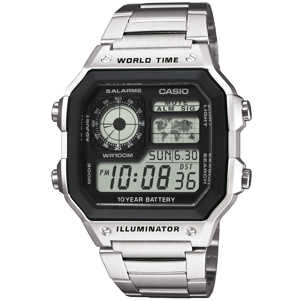 CASIO SPORT Mod. WORLD TIME ILLUMINATOR 5 ALARMS - FUTURE CLASSIC COLLECTION - BLACK STEEL-0