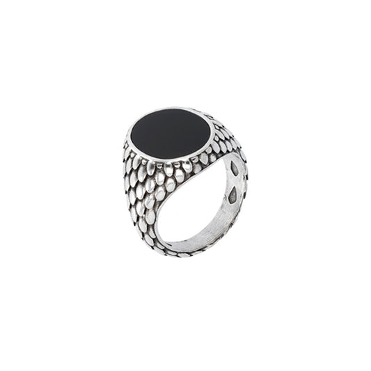 ALBERT M. JEWELS JEWELRY Mod. WSOX00407.BO-22 silver ring with black gemstone and textured band