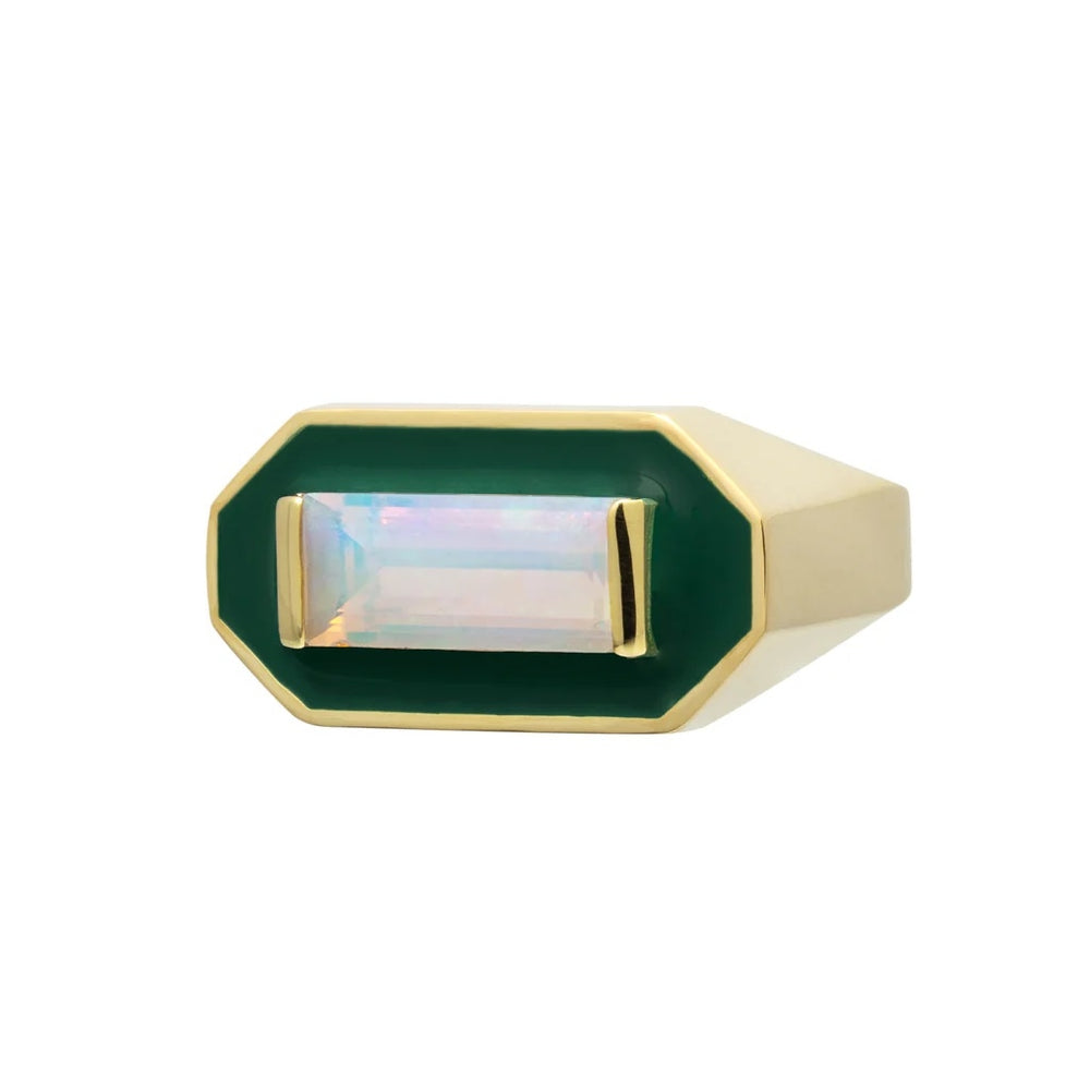 ALIITA ANELLI MOD. RIDCBS10G6YG09K featuring a rectangular gemstone and green enamel on a gold band.