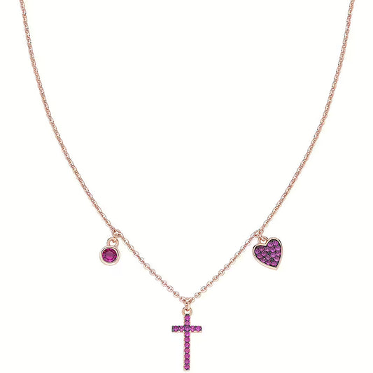 AMEN JEWELRY Mod. CLCRCURRZ necklace with cross, heart, and gemstone charms in rose gold.
