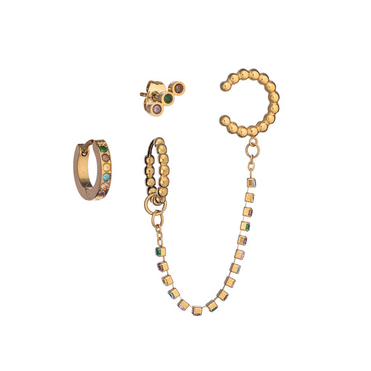 AN JEWELS JEWELRY Mod. AB.EP025 earrings set on white background with colorful beads and chains