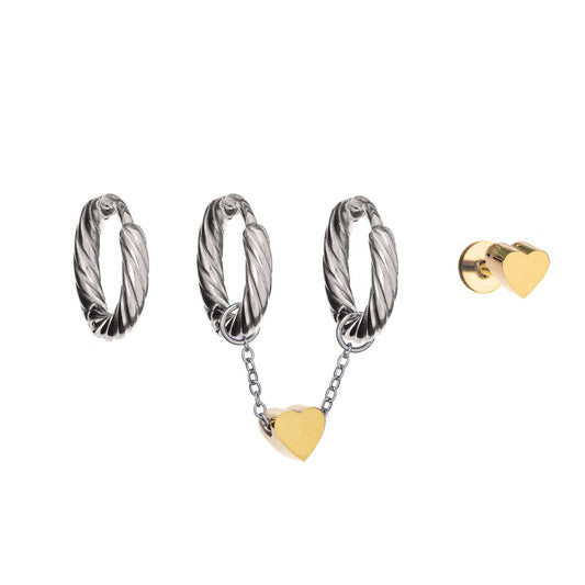 AN JEWELS JEWELRY Mod. AB.EP032 gold and silver heart hoop earrings set