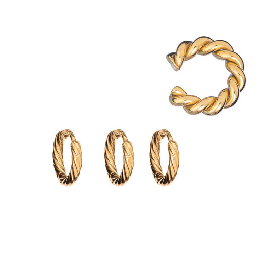 AN JEWELS JEWELRY Mod. AB.EP048 gold twisted hoop earrings set on white background