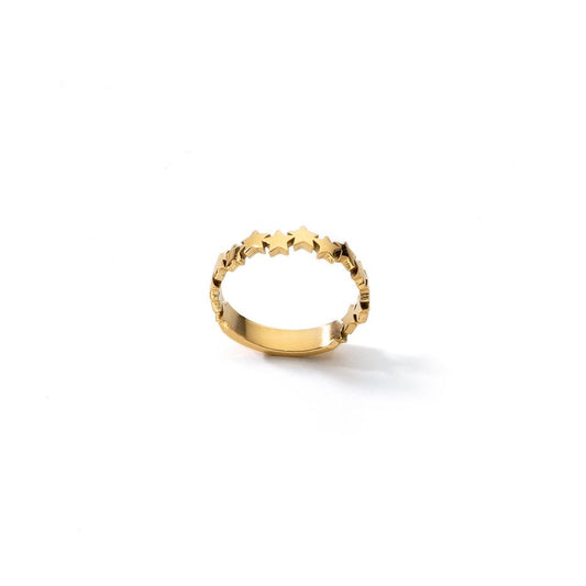 Gold ring featuring star design, AN JEWELS JEWELRY Mod. ADC.R02Y-7, displayed on a white background.