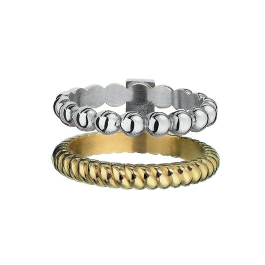 AN JEWELS JEWELRY Mod. AR.R2NS04SY-7 stylish dual-tone rings, showcasing modern silver and golden designs. Perfect for elegant accessorizing.