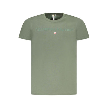 Accademia Militare Green Cotton T-Shirt with short sleeves, crew neck, and logo print.