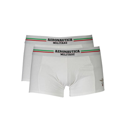 Aeronautica Militare White Cotton Men Boxer with logo waistband, dual pack for comfort and sophistication.