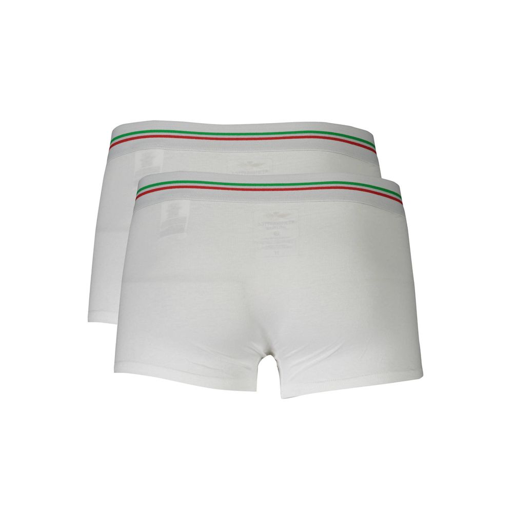 Aeronautica Militare White Cotton Men Boxer dual pack with logo waistband, offering timeless elegance and comfort in fine cotton blend.