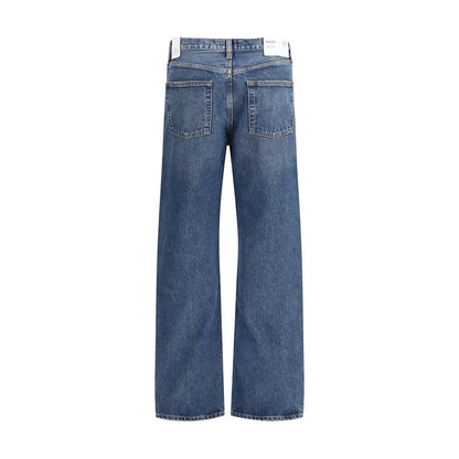Back view of Agolde Blue Cotton Straight-Leg Jeans showcasing the straight five-pocket style for versatile and comfortable wear.