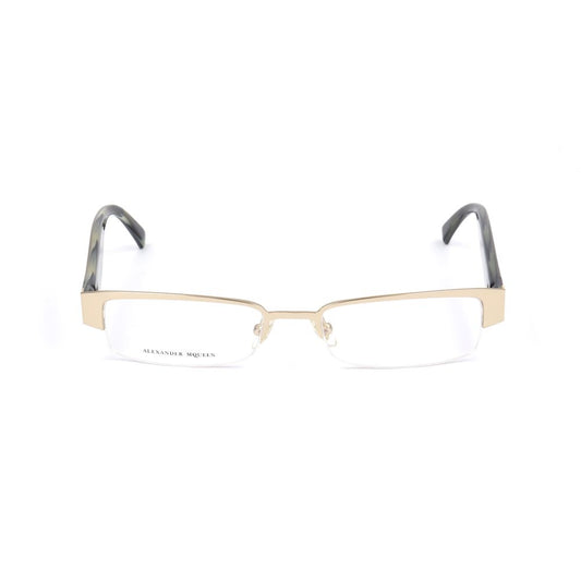 Alexander McQueen Gold Metal Frames with 51/17/145mm dimensions, featuring unisex design and golden metal finish.
