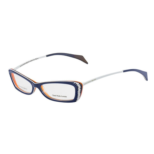 Alexander McQueen Multicolor Acetate Frames featuring blue, white, and orange design with 52/14/145mm dimensions.