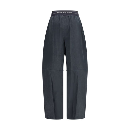 Alexander Wang Trousers with elastic waistband and contrasting jacquard logo, featuring knee pleats and wide leg design.