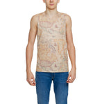 Alviero Martini Prima Classe Beige Polyester Tank Top with iconic geographic print modeled for casual summer wear.
