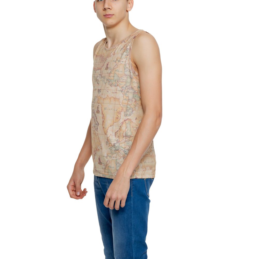 Alviero Martini Prima Classe Beige Polyester Tank Top with Prima Classe geographic print, ideal for summer or sports activities.