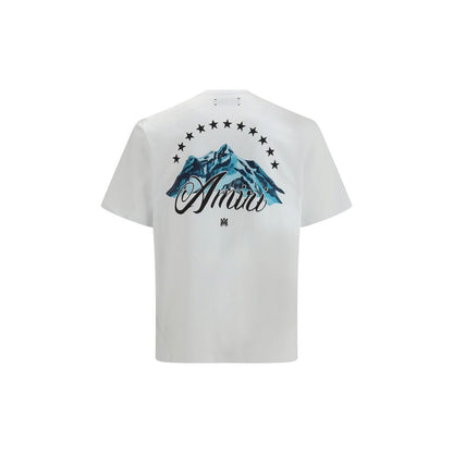 Amiri White Cotton T-Shirt with mountain artwork and logo back view