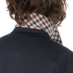 Back view of Aquascutum Blue Cotton Jacket with checked undercollar detail.
