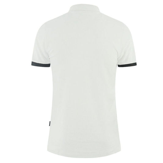 Aquascutum White Cotton Polo Shirt with contrasting logo and collar detail, featuring three buttons.