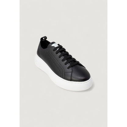 Armani Exchange Black Artificial Leather Low Top Sneakers for women featuring high-quality eco-leather and durable rubber sole design.