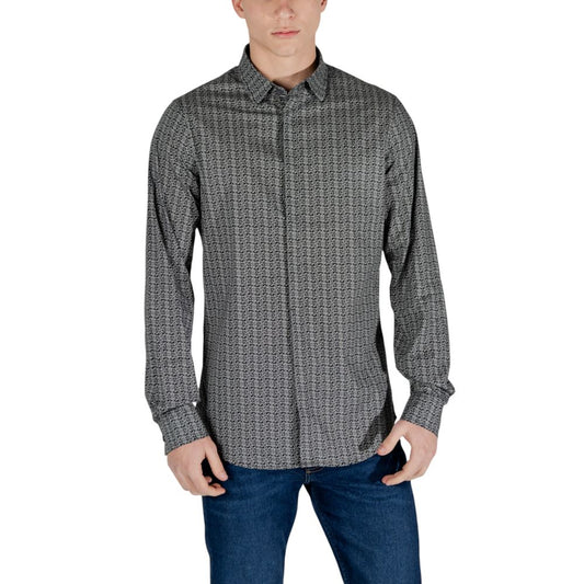 Armani Exchange Black Cotton Pattern Shirt Armani Exchange