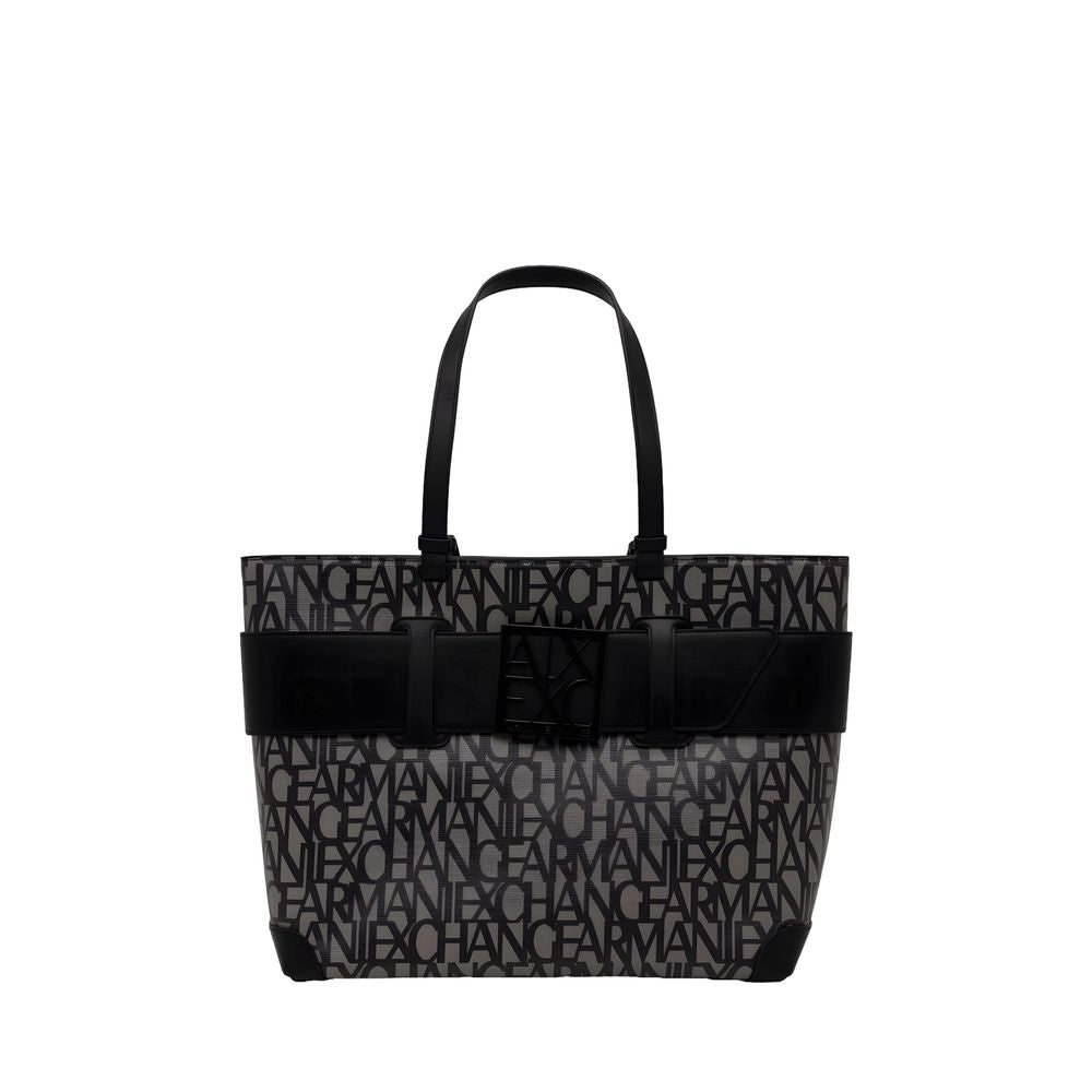 Armani Exchange Black Polyethylene Handbag with logo print and decorative buckle.