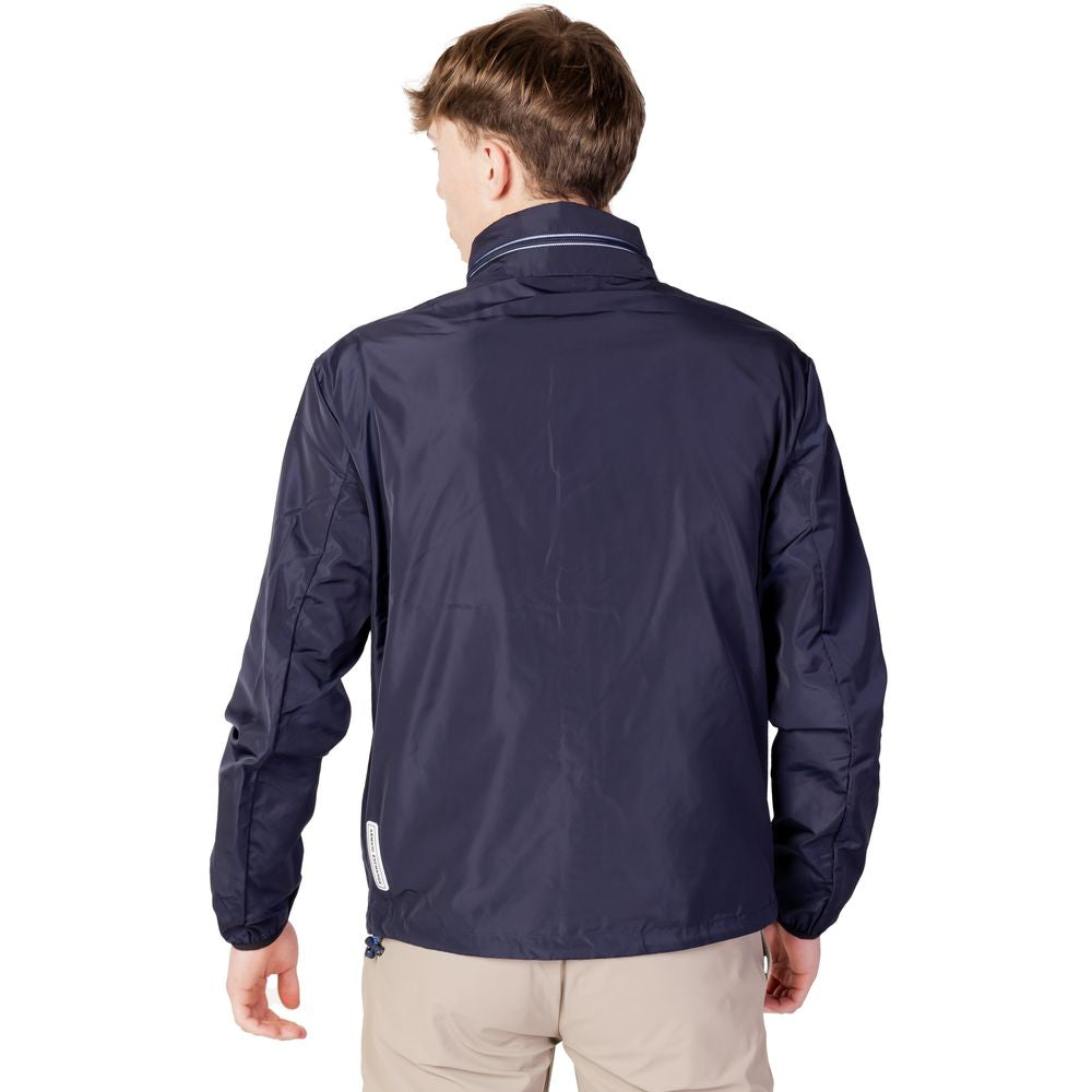 Back view of Armani Exchange Blue Polyester Shell Jacket on male model