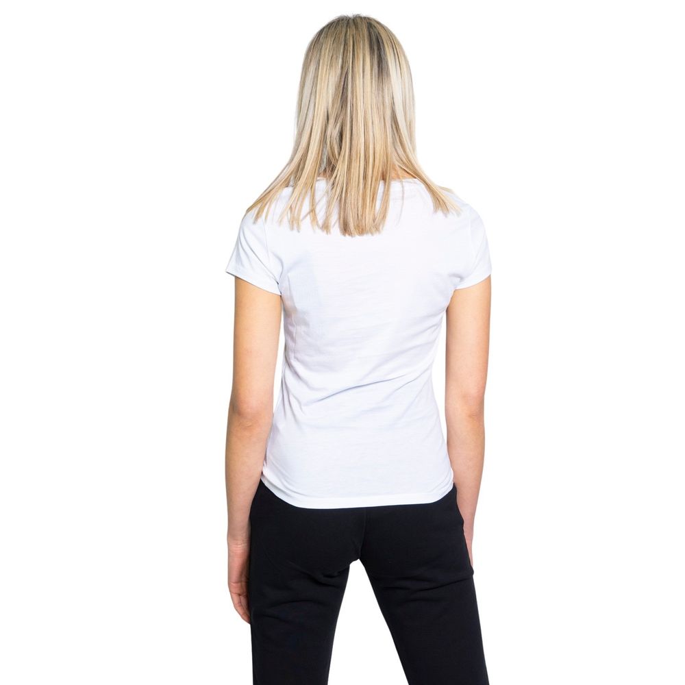 Model wearing Armani Exchange White Cotton T-Shirt, back view showcasing short sleeves and logo detail.
