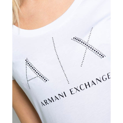 Armani Exchange White Cotton T-Shirt with logo detail for women, made from 100% cotton, ideal for casual-chic looks and leisurewear.