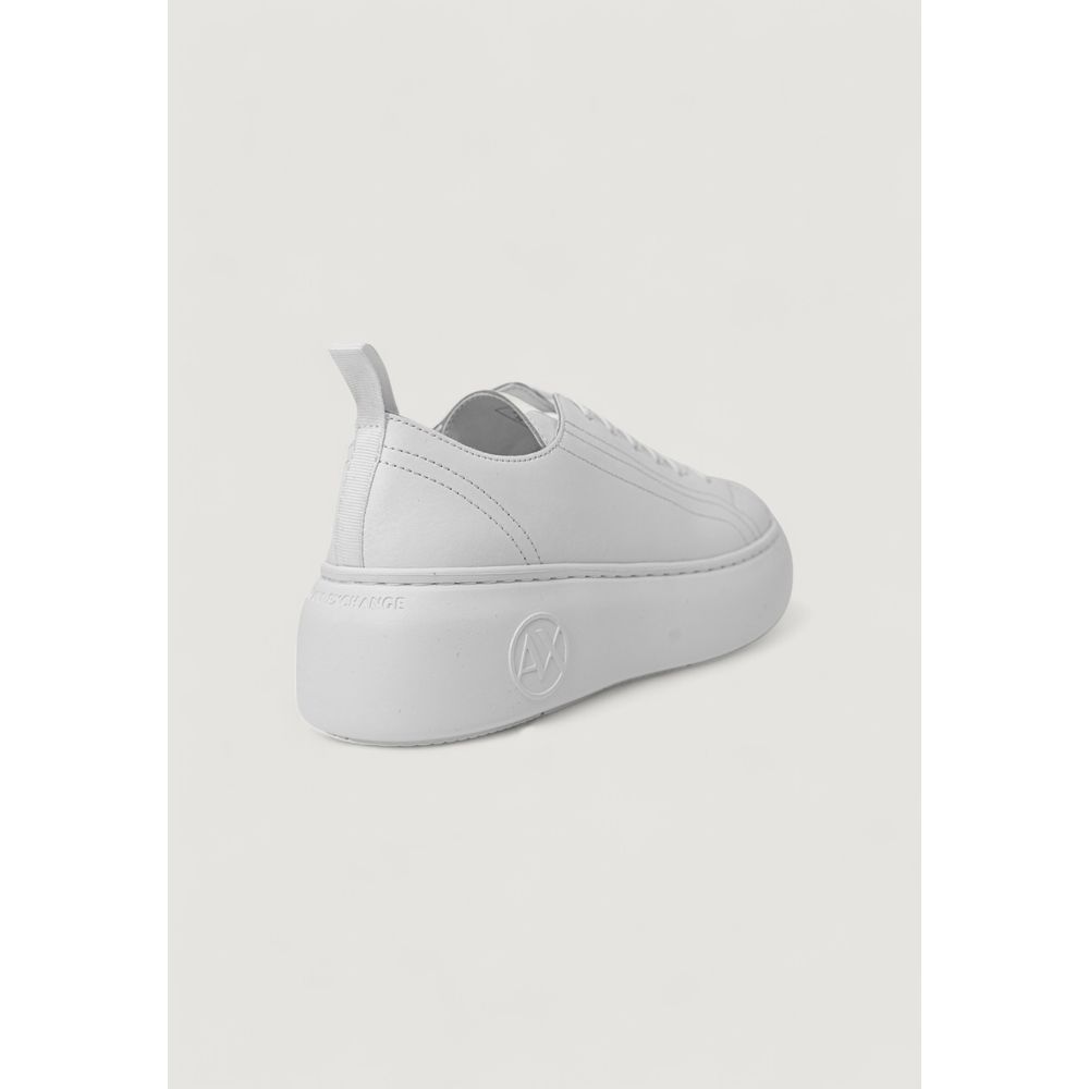Armani Exchange White Leather Platform Sneakers with thick sole, highlighting elegant design and comfort