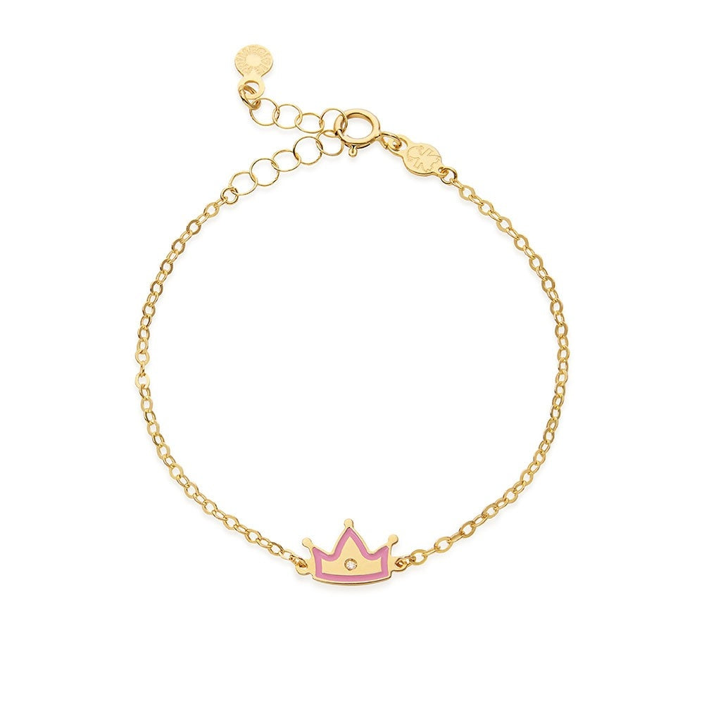 Alt Tag: BRACCIALI LE BEBE MOD. PMG201 gold bracelet with pink crown charm