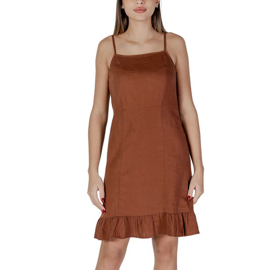 B.Young Brown Linen Midi dress in a spring/summer style, 52% linen, 48% viscose, women's fashion.