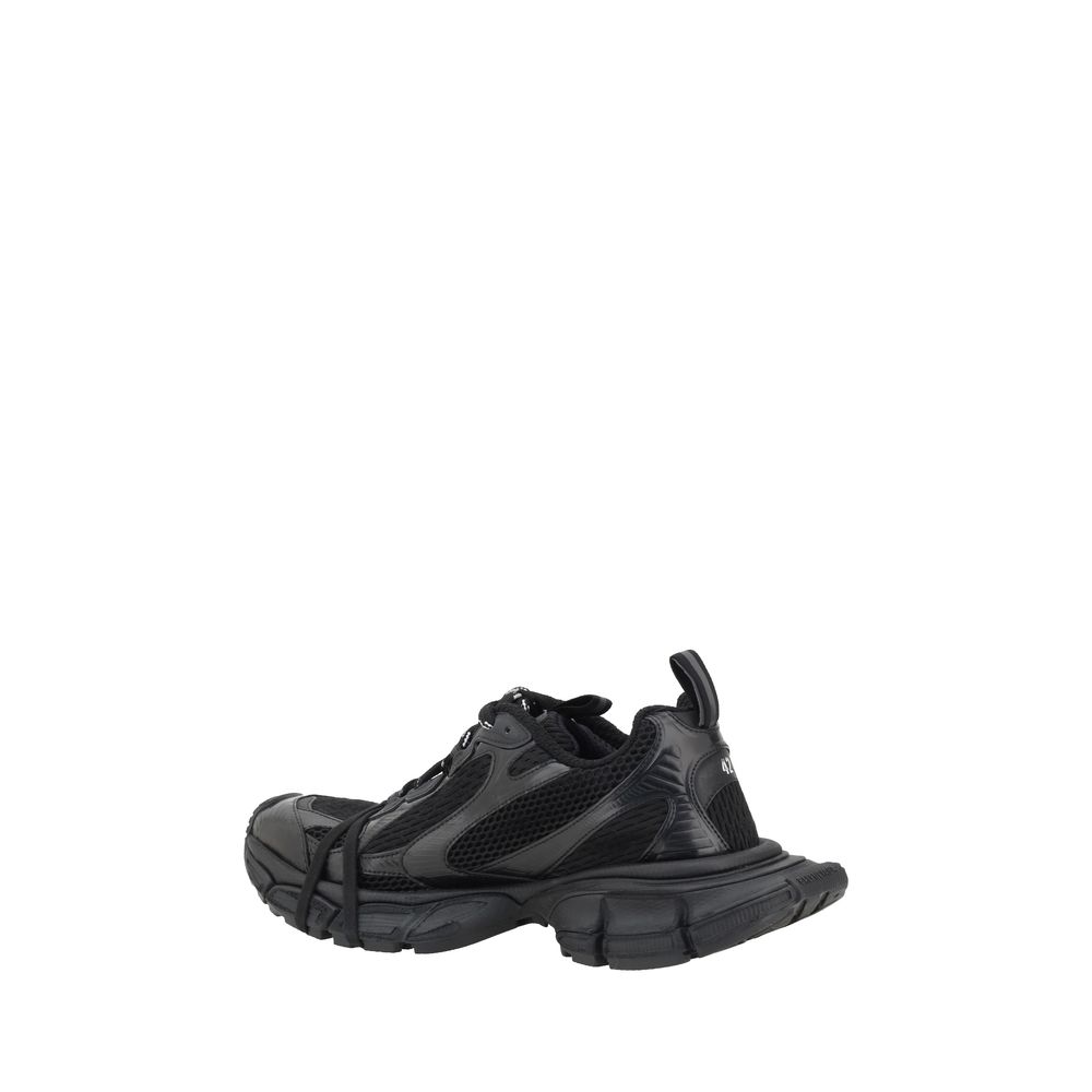Balenciaga Black Rubber Athletic Sneakers with chunky sole and multiple laces for customizable fit, featuring logo on sole and insole.
