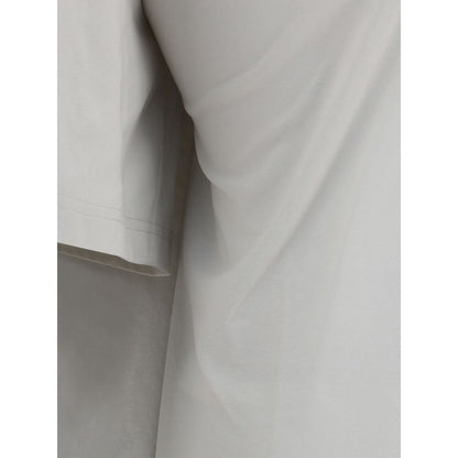Close-up of Balenciaga White Cotton Casual Dress showing soft jersey texture and short sleeve design.