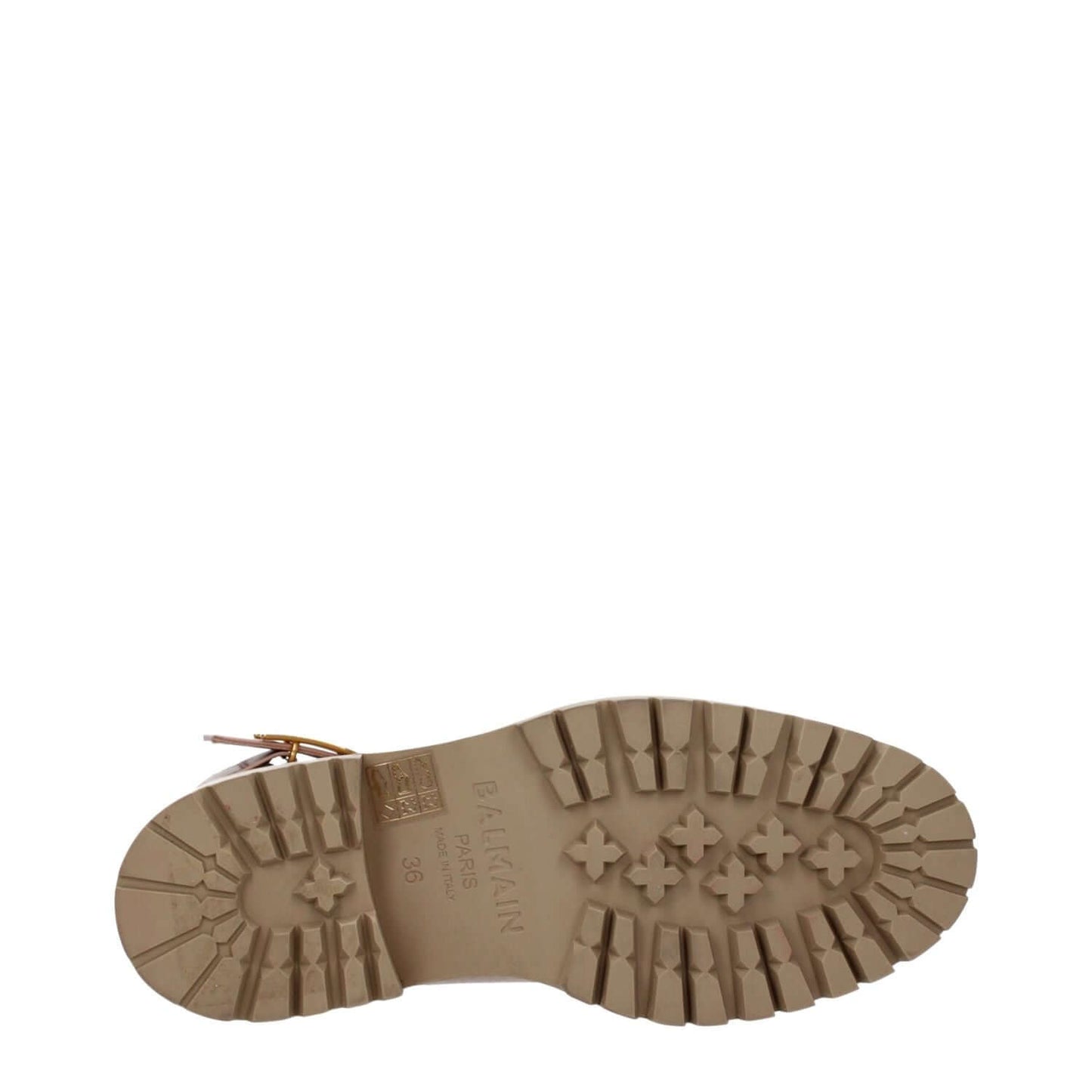 Sole view of Balmain Beige Leather Ankle Boots showcasing the rubber tread and logo.