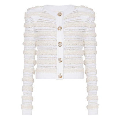Balmain Long-sleeved tweed-effect knit cardigan
