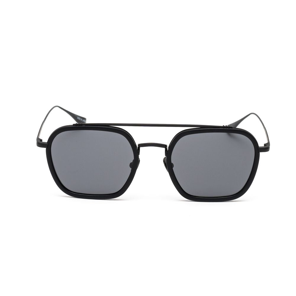 Belstaff Black Stainless Steel Sunglasses with Carl Zeiss lenses, handmade in Japan, featuring high-grade Mazzucchelli acetate.