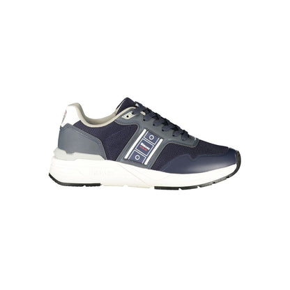 Blauer Blue Polyester Men Sneaker with contrasting details and Blauer logo, crafted for style and comfort, side view.