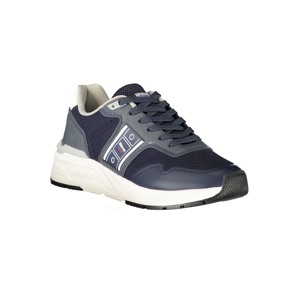 Blauer Blue Polyester Men Sneaker with contrasting details and Blauer logo, designed for style and comfort. Made from polyester, polyethylene.