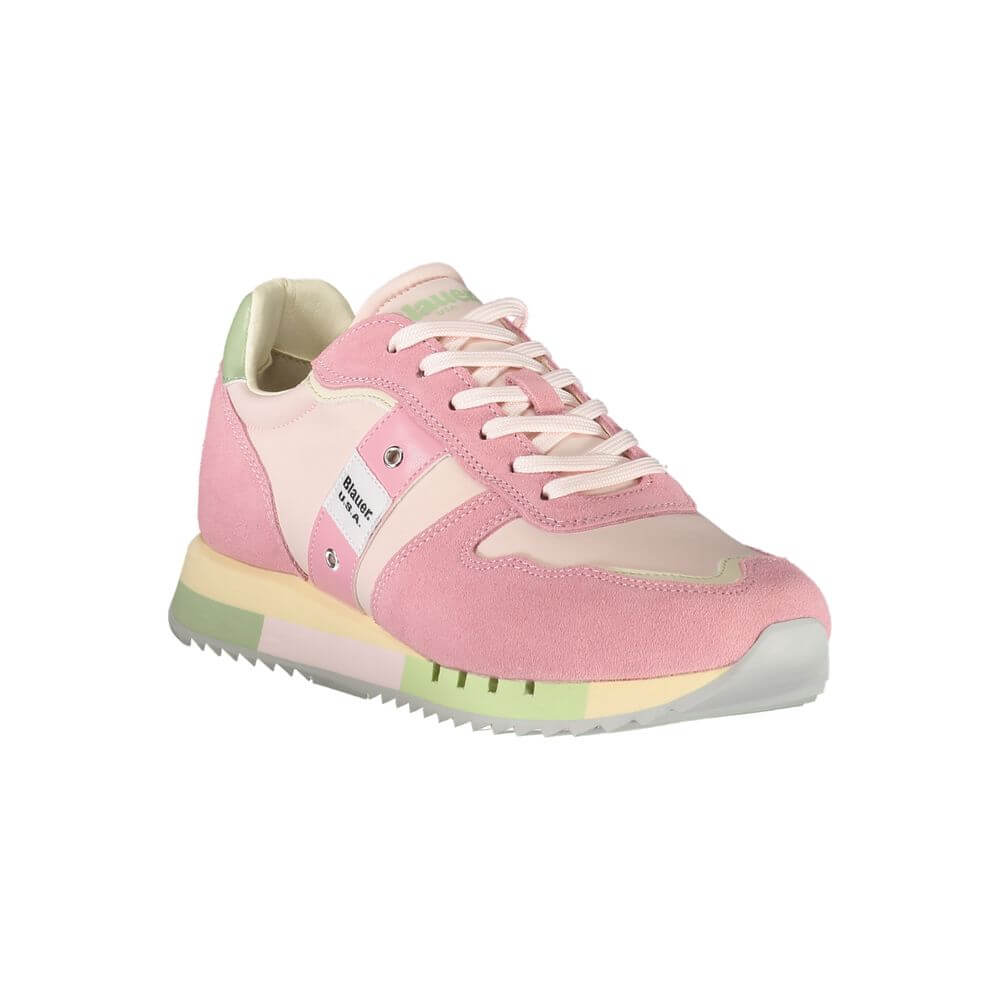 Blauer Pink Leather Women Sneaker with contrasting details and logo print, featuring a removable insole for comfort.