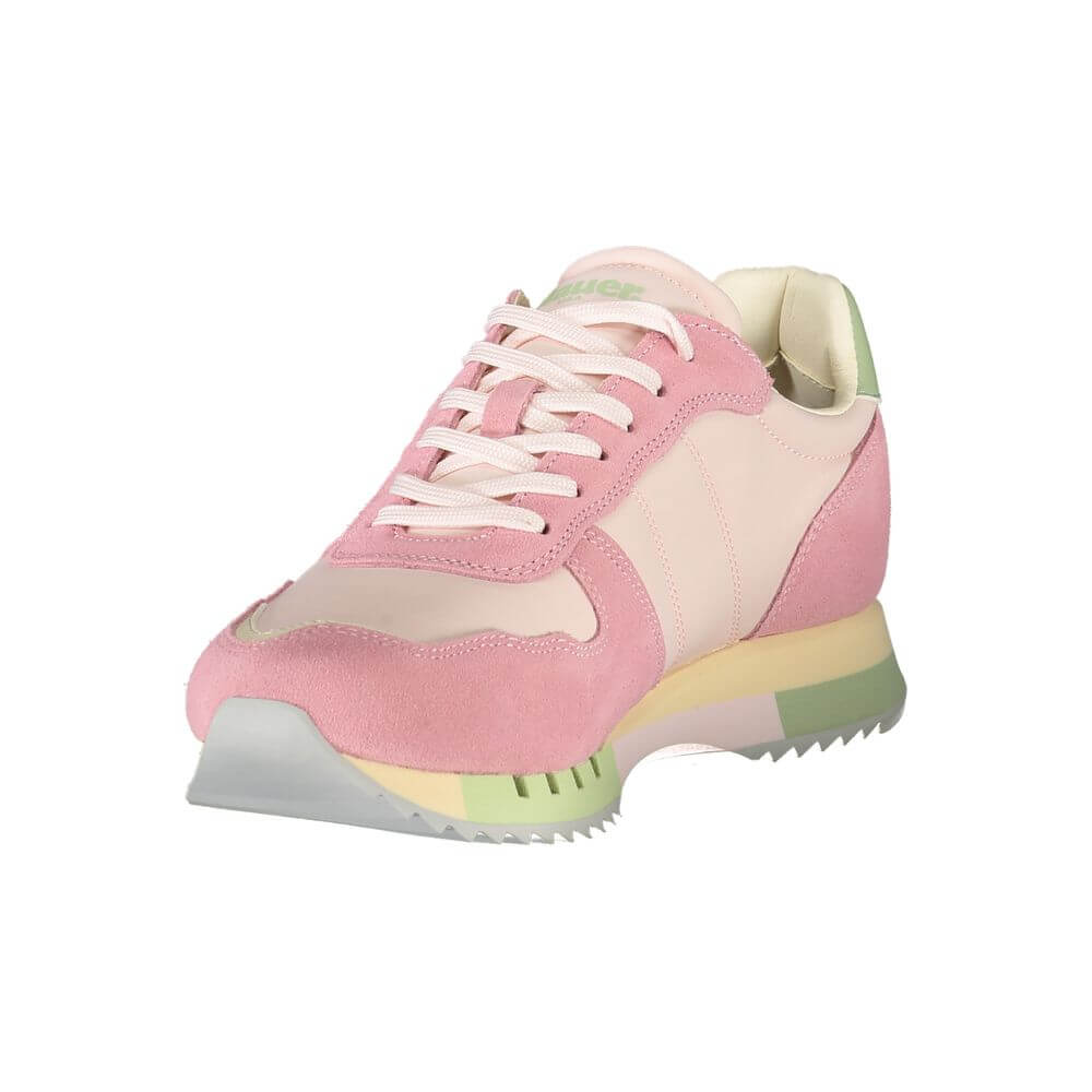 Blauer Pink Leather Women Sneaker with laces and removable insole, featuring contrasting details and iconic logo print.