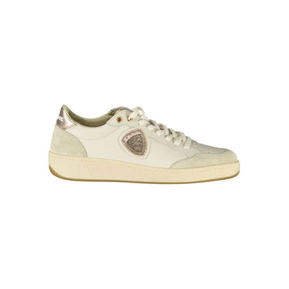 Blauer White Leather Women Sneaker with bronze accents and removable insole, showcasing comfort and style for fashion-forward women.