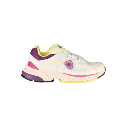 Blauer White Polyester Women Sneaker with vibrant purple, pink, and yellow accents, perfect for trendsetters seeking comfort and style.