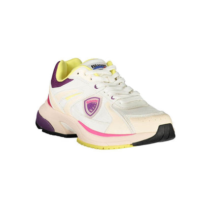Blauer White Polyester Women Sneaker with purple, pink, yellow accents for trendy comfort and style on the go.