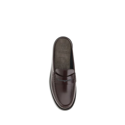 Brunello Cucinelli Brown Calf Leather Bos Taurus Slip-On Loafers