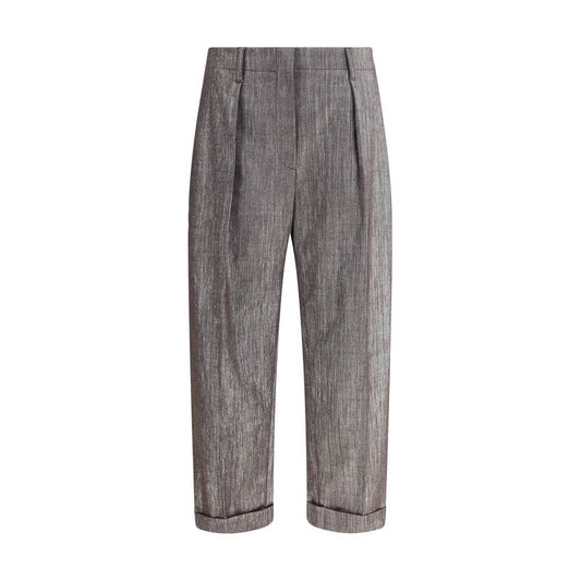 Brunello Cucinelli Brown Polyester Casual Pants with pleat details and classic pocket design, sophisticated style for AW25 season.