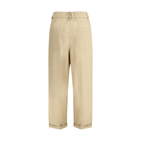 Back view of Brunello Cucinelli Cotton Elasticated Pants with patch pockets and elastic waist, showcasing style and comfort.