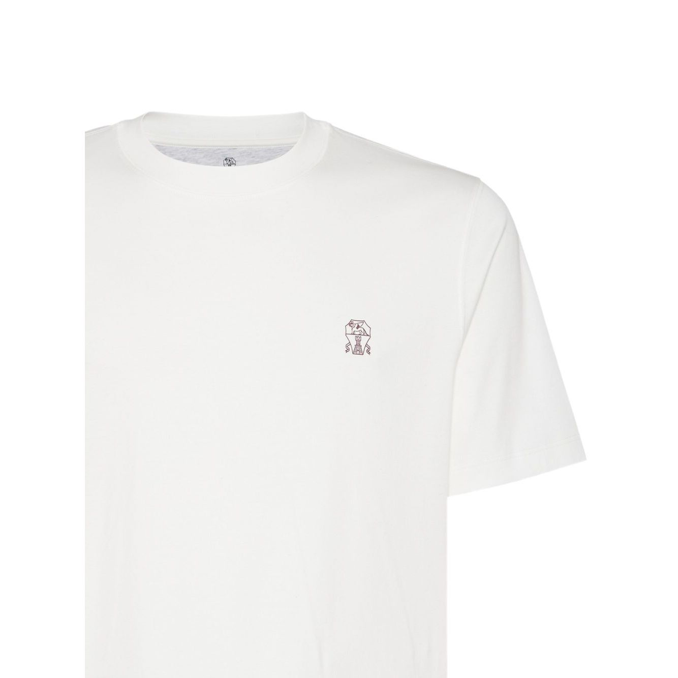 Brunello Cucinelli Cotton jersey crew neck T-shirt with logo, white, short sleeves, logo print, straight hem.