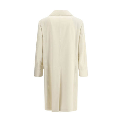Brunello Cucinelli Cream Cashmere Coat showcasing back view with ribbed texture and elegant tailoring.